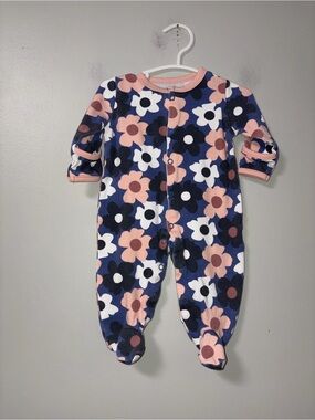 Mamas & Papas Navy White Pink Floral Snap Footie Sleeper Girls 0-3M